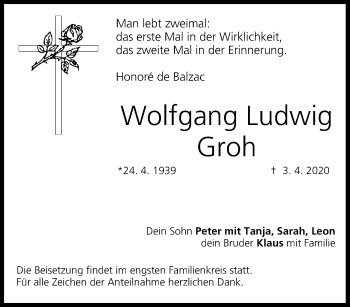 Anzeige von Wolfgang Ludwig Groh von MGO