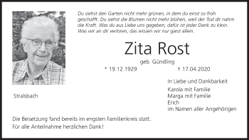 Anzeige von Zita Rost von MGO
