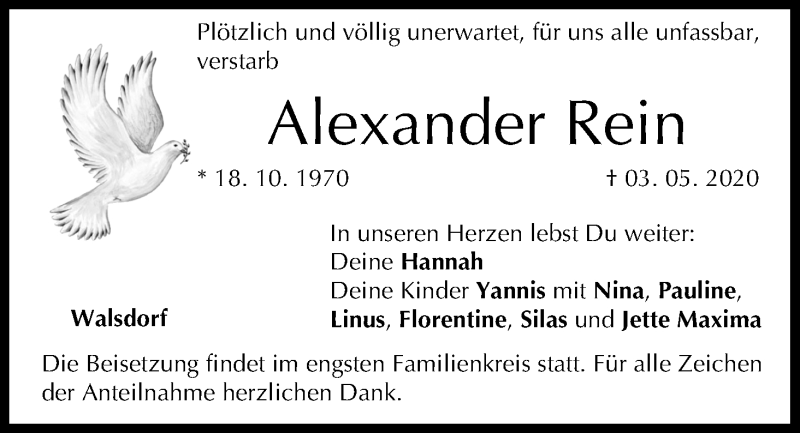  Traueranzeige für Alexander Rein vom 09.05.2020 aus MGO