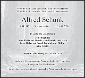Anzeige von Alfred Schunk von MGO