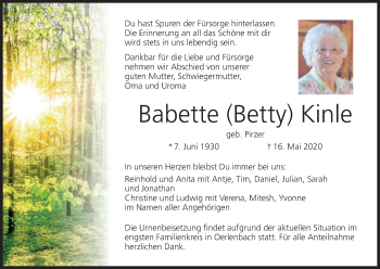 Anzeige von Babette Kinle von MGO