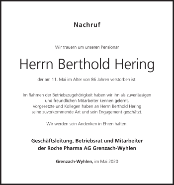 Anzeige von Berthold Hering von MGO