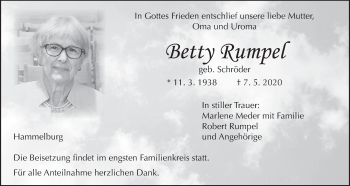 Anzeige von Betty Rumpel von MGO