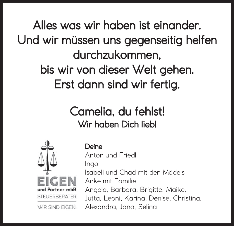  Traueranzeige für Camelia Linz vom 12.05.2020 aus MGO