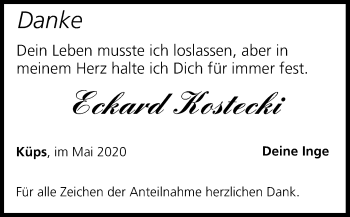 Anzeige von Eckard Kostecki von MGO