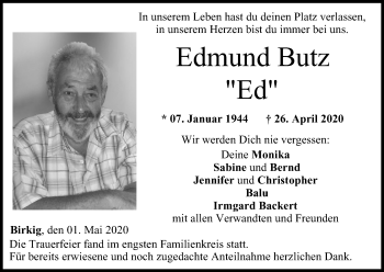 Anzeige von Edmund Butz von MGO