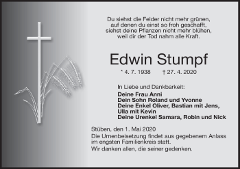 Anzeige von Edwin Stumpf von MGO