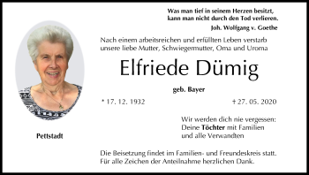 Anzeige von Elfriede Dümig von MGO