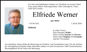 Anzeige von Elfriede Werner von MGO