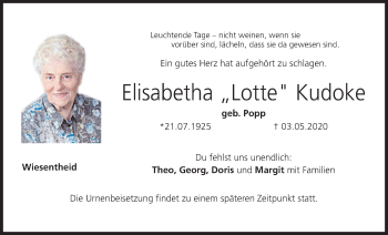 Anzeige von Elisabetha Kudoke von MGO