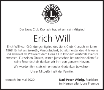 Anzeige von Erich Will von MGO