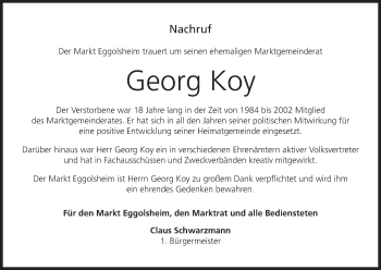 Anzeige von Georg Koy von MGO