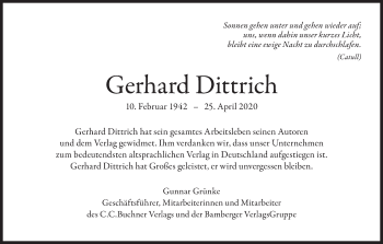 Anzeige von Gerhard Dittrich von MGO