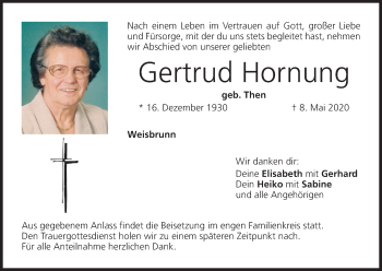 Anzeige von Gertrud Hornung von MGO