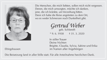Anzeige von Gertrud Weber von MGO