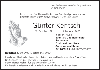 Anzeige von Günter Kentsch von MGO
