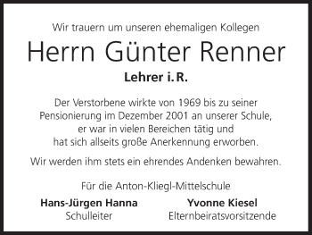 Anzeige von Günter Renner von MGO