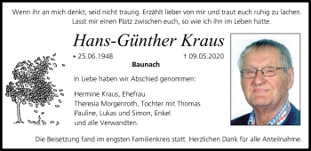 Anzeige von Hans-Günther Kraus von MGO