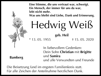 Anzeige von Hedwig Weiß von MGO