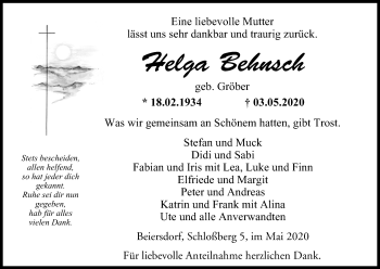 Anzeige von Helga Behnsch von MGO