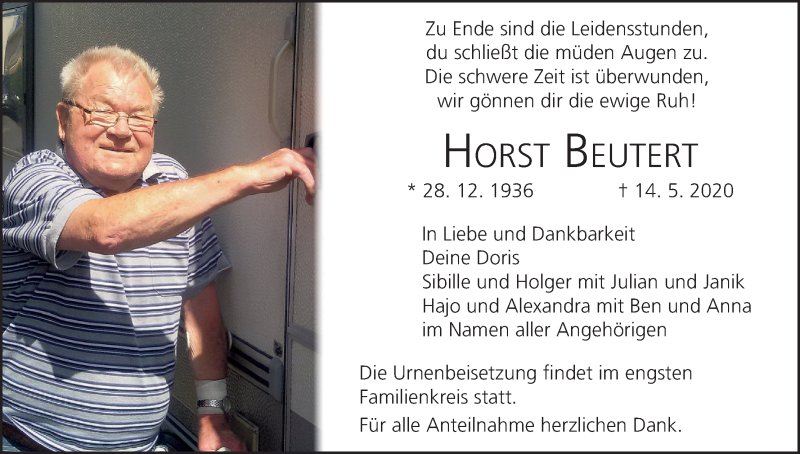  Traueranzeige für Horst Beutert vom 23.05.2020 aus MGO