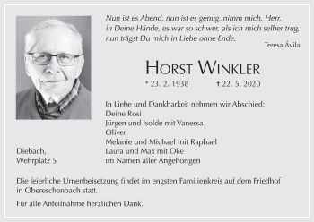 Anzeige von Horst Winkler von MGO