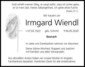 Anzeige von Irmgard Wiendl von MGO