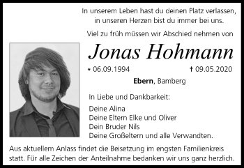 Anzeige von Jonas Hohmann von MGO