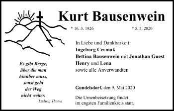 Anzeige von Kurt Bausenwein von MGO