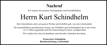 Anzeige von Kurt Schindhelm von MGO