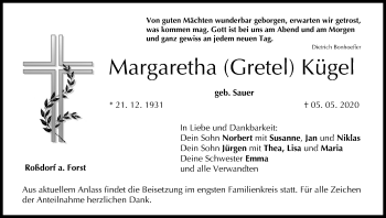 Anzeige von Margaretha  Kügel von MGO