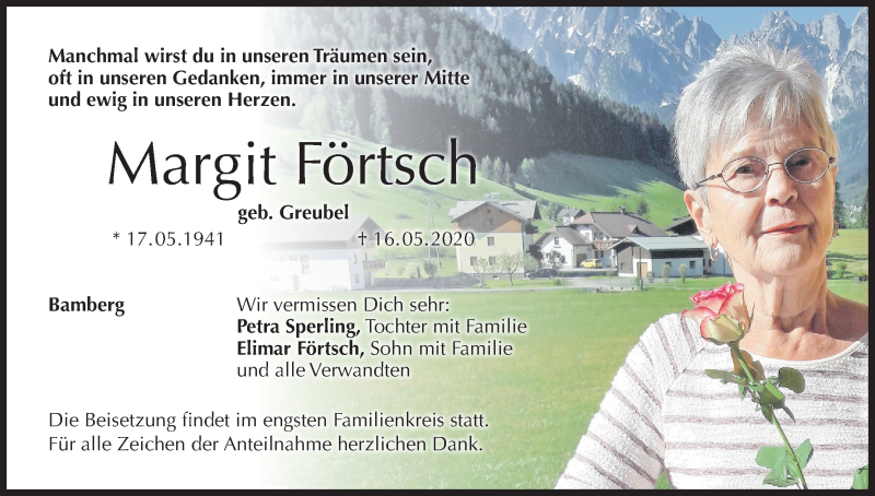 Traueranzeige für Margit Förtsch vom 23.05.2020 aus MGO