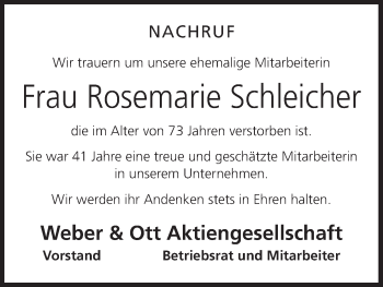 Anzeige von Rosemarie Schleicher von MGO