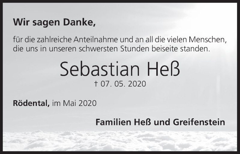  Traueranzeige für Sebastian Heß vom 30.05.2020 aus MGO