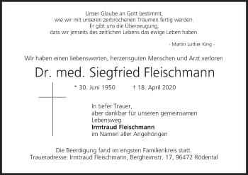 Anzeige von Siegfried Fleischmann von MGO