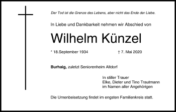 Anzeige von Wilhelm Künzel von MGO