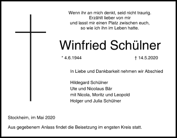 Anzeige von Winfried Schülner von MGO