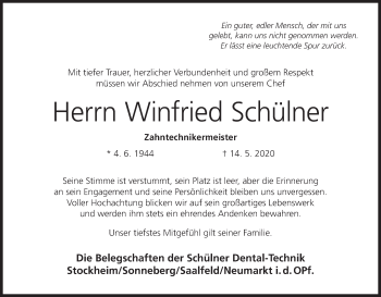 Anzeige von Winfried Schülner von MGO