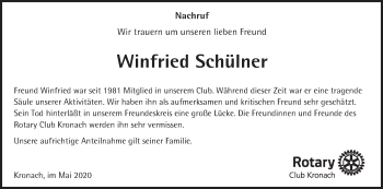 Anzeige von Winfried Schülner von MGO