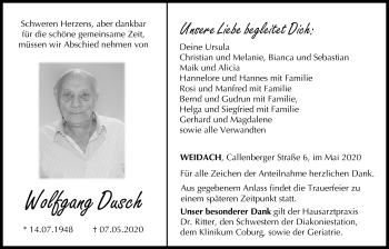 Anzeige von Wolfgang Dusch von MGO