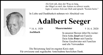 Anzeige von Adalbert Seeger von MGO