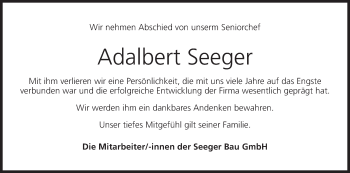 Anzeige von Adalbert Seeger von MGO