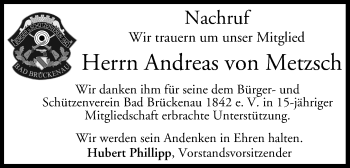 Anzeige von Andreas von Metzsch von MGO