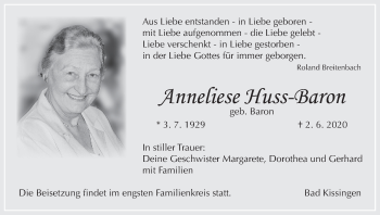Anzeige von Anneliese Huss-Baron von MGO