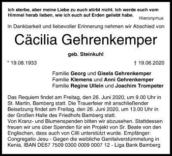 Anzeige von Cäcilia Gehrenkemper von MGO