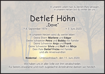 Anzeige von Detlef Höhn von MGO