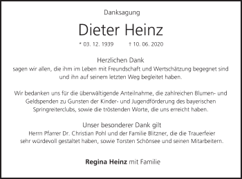 Anzeige von Dieter Heinz von MGO