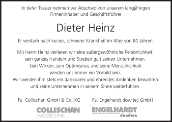 Anzeige von Dieter Heinz von MGO