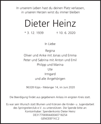 Anzeige von Dieter Heinz von MGO
