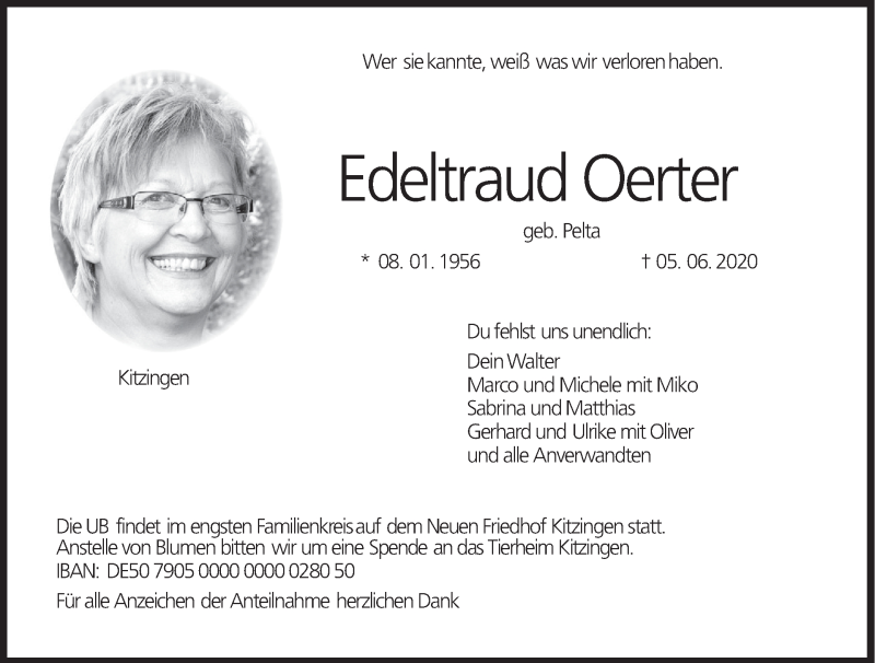  Traueranzeige für Edeltraud Oerter vom 13.06.2020 aus MGO